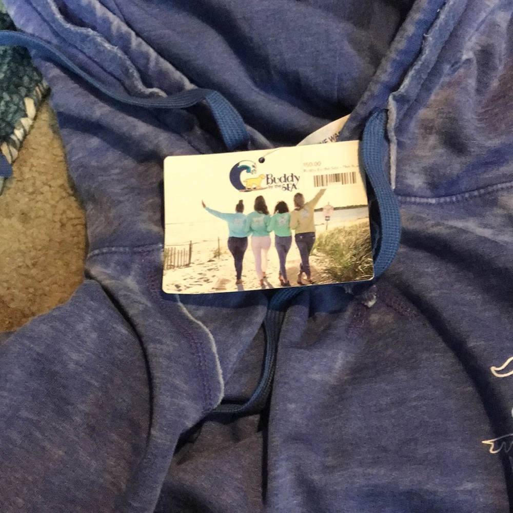 Women’s Sz S NWT BUDDY BY THE SEA Comfort Hoodie in a washed blue iris color - Picture 8 of 9